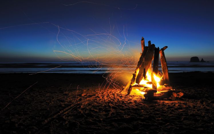 fire, Beach, Night, Timelapse, Sparks, Camp, Camping HD Wallpaper Desktop Background