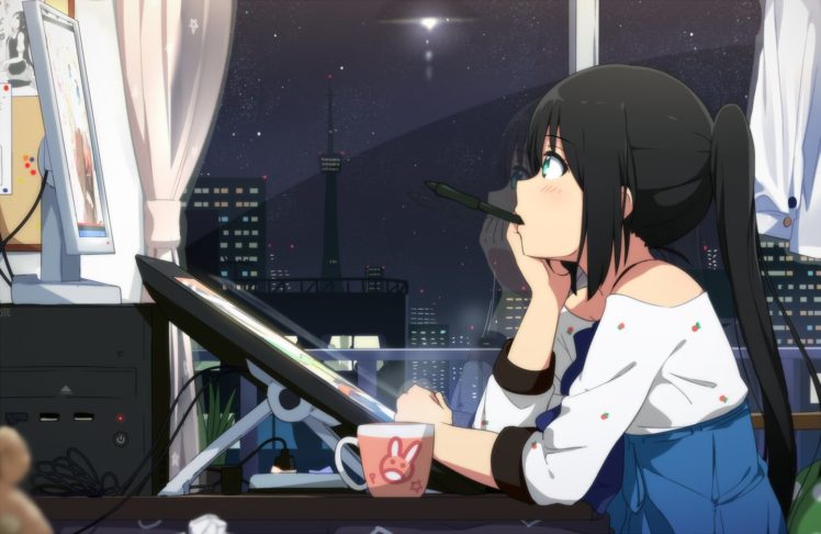 anime, Girl, Taking, A, Break, Watching, Tokyo, Tower HD Wallpaper Desktop Background