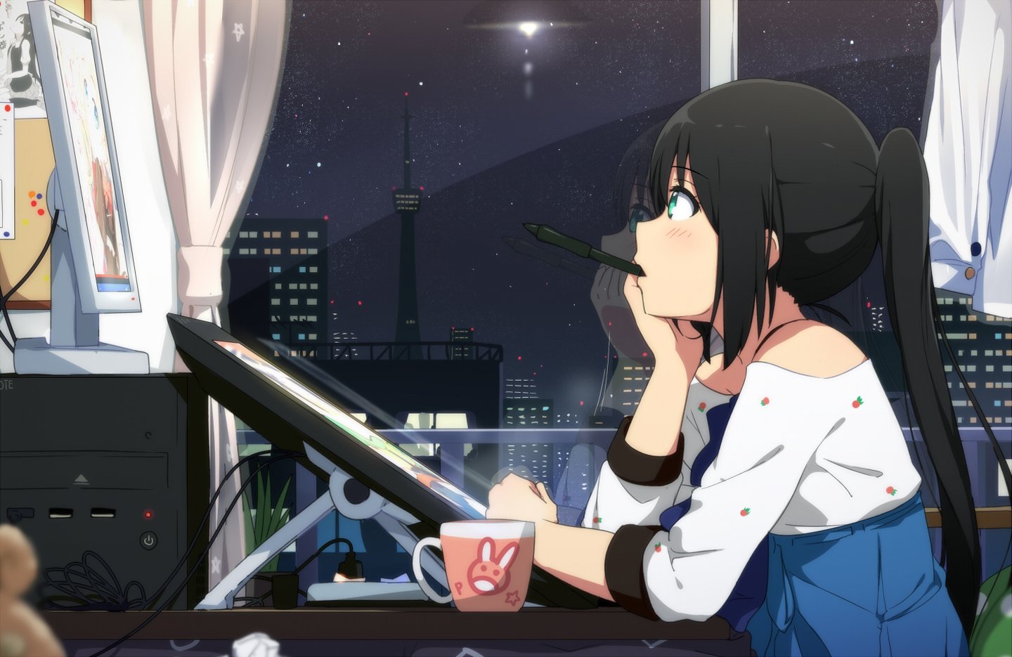 anime, Girl, Taking, A, Break, Watching, Tokyo, Tower Wallpaper