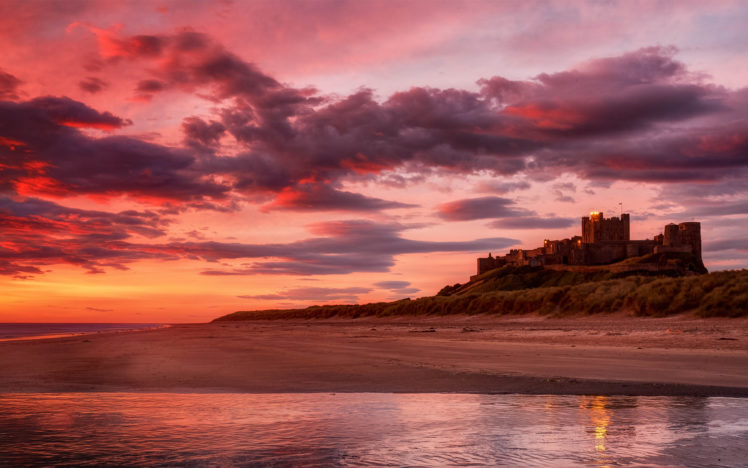 beach, Sun, Sea, Sand, Castle, Sunset HD Wallpaper Desktop Background