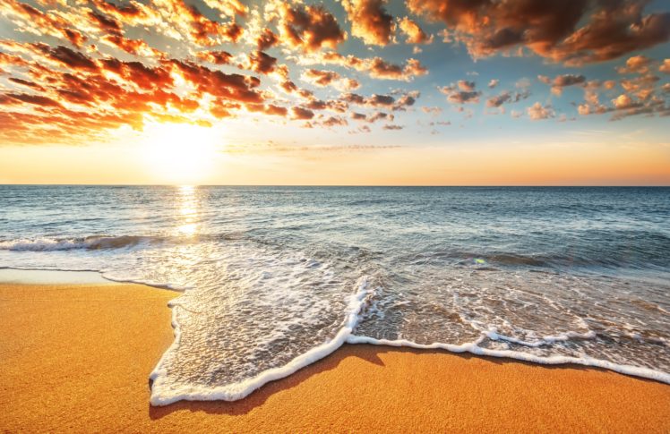 sunrises, And, Sunsets, Sea, Ocean, Coast, Sky, Horizon, Clouds, Nature HD Wallpaper Desktop Background