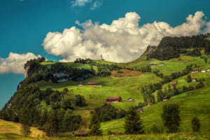 switzerland, Mountains, Forests, Houses, Grasslands, Scenery, Hdr, Clouds, Nature