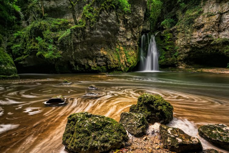 switzerland, Waterfalls, Stones, Moss, La, Tine, De, Conflens, Nature HD Wallpaper Desktop Background