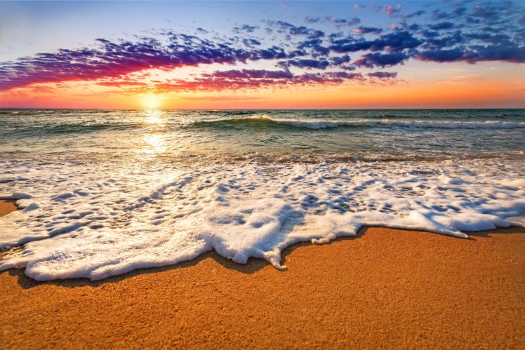 sunrises, And, Sunsets, Coast, Sea, Foam, Nature HD Wallpaper Desktop Background