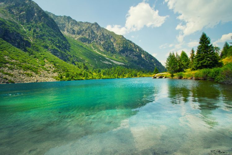 scenery, Mountains, Lake, Summer, Clouds, Nature HD Wallpaper Desktop Background