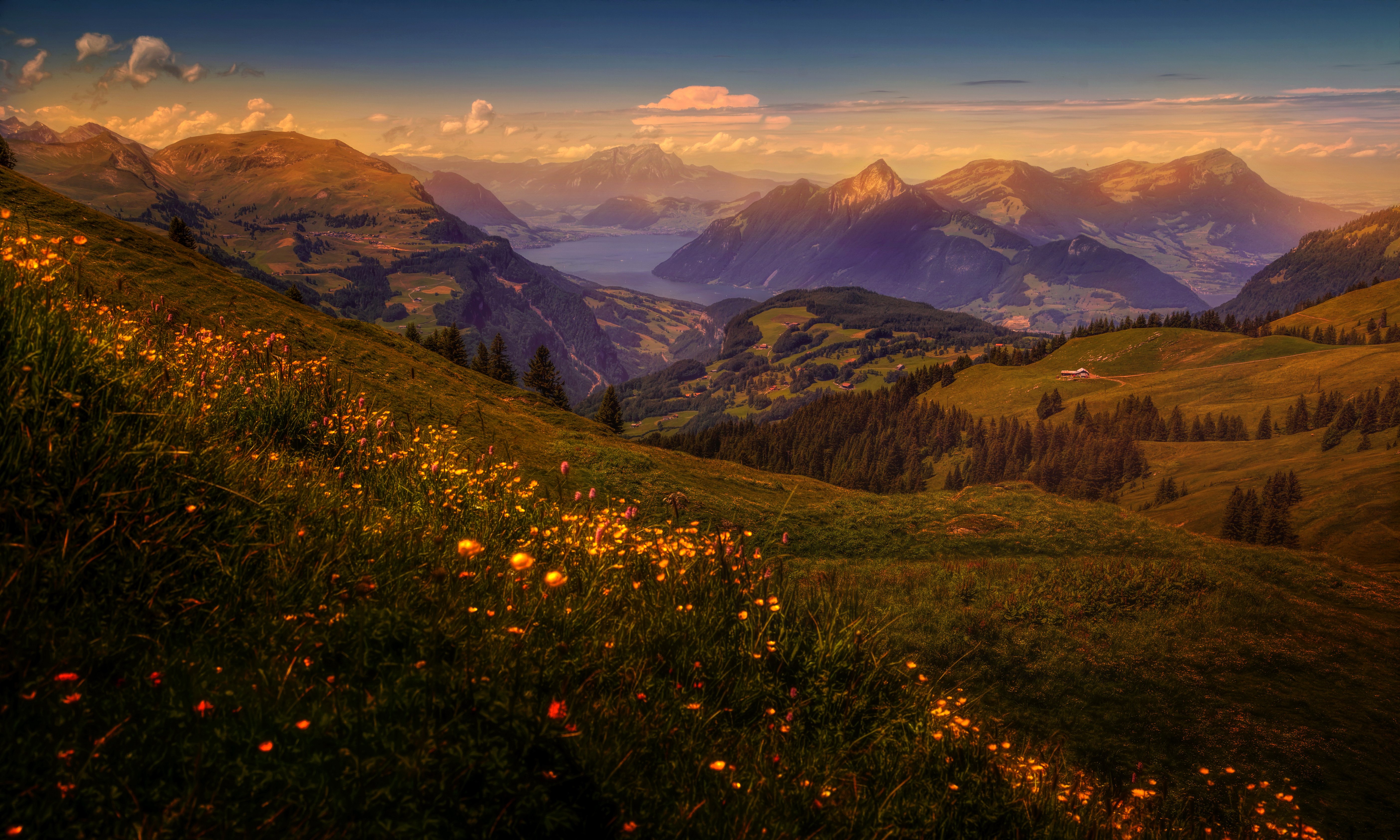 mountains, Grasslands, Scenery, Switzerland, Grass, Nature Wallpaper