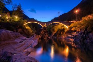 switzerland, Rivers, Bridges, Night, Street, Lights, Crag, Lavertezzo, Canton, Of, Ticino, Nature