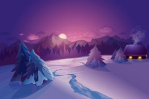 vector, Graphics, Sunrises, And, Sunsets, Scenery, Winter, Snow, Fir, Nature