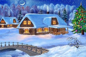 snowy, Christmas, Night, Decoration, With, Christmas, Tree