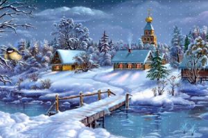 snowy, Christmas, Night, Holiday