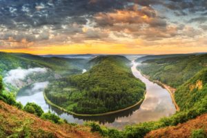 germany, Rivers, Forests, Scenery, Clouds, Mettlach, Saar, Nature