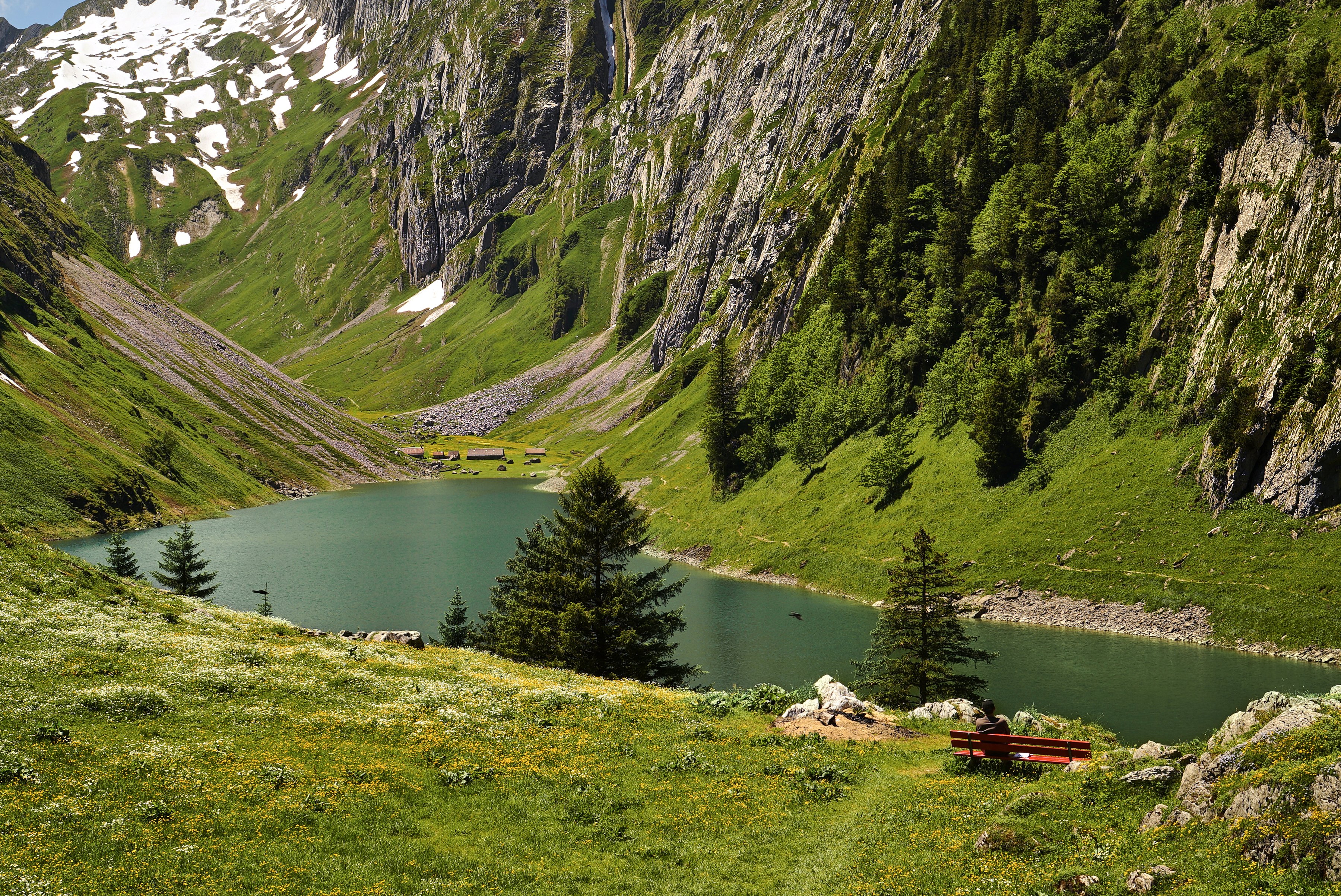 switzerland, Mountains, Lake, Grass, Nature Wallpaper
