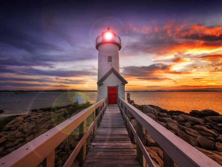 coast, Lighthouses, Sunrises, And, Sunsets, Sky, Nature HD Wallpaper Desktop Background