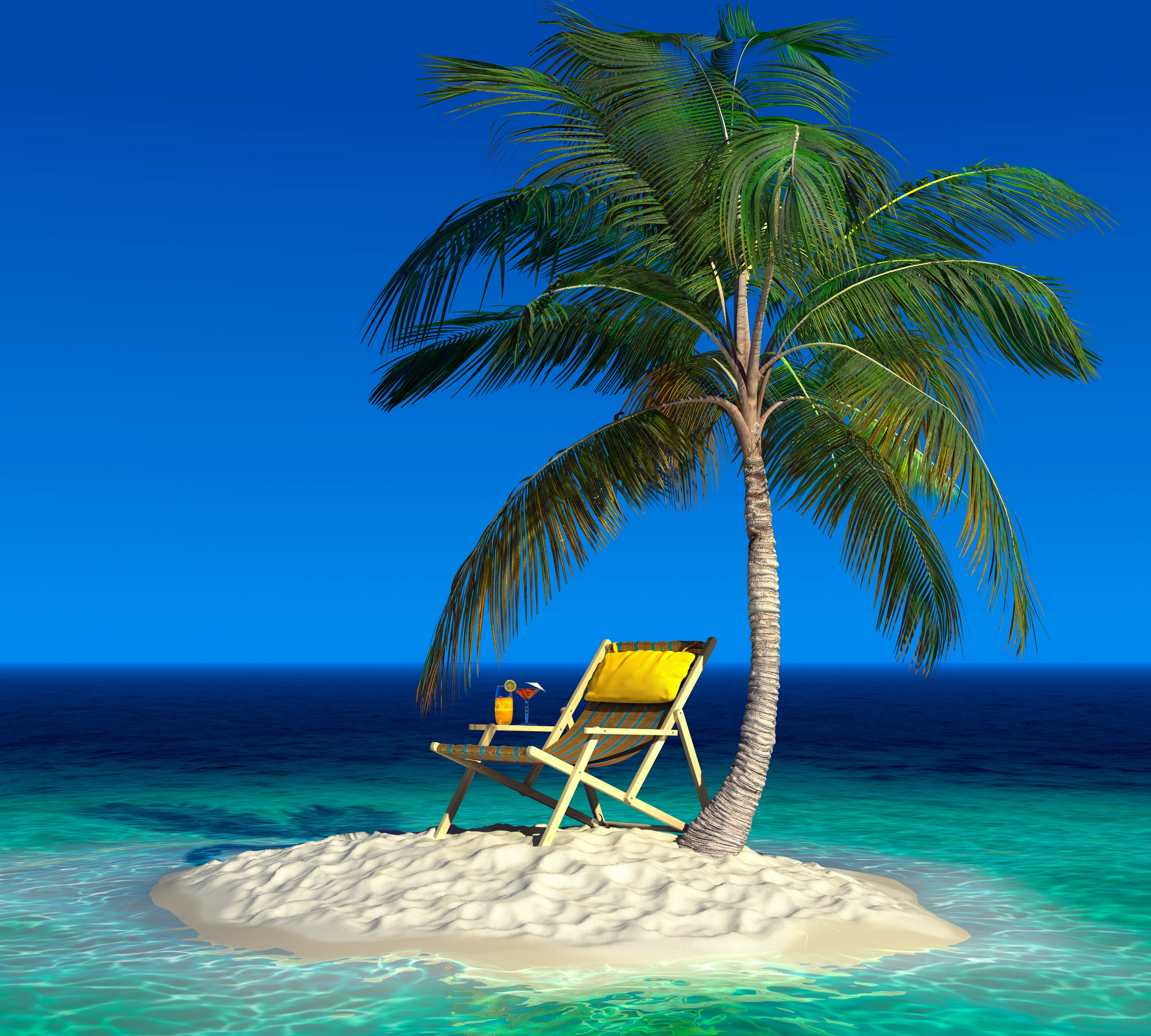 tropics, Island, Palma, Chairs, Nature Wallpaper