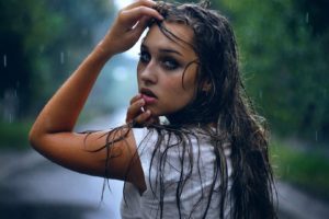 women, Brunette, Model, Water, Drops, Wet, Blue, Eyes, Long, Hair, Rain
