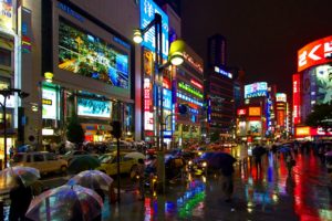 tokyo, Night, Rain, Cars, Shinjuku, Umbrellas, Pedestrians