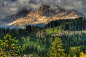 mountains, Rock, House, Forest, Lights, Trees, Clouds, Summer, Nature, Landscap