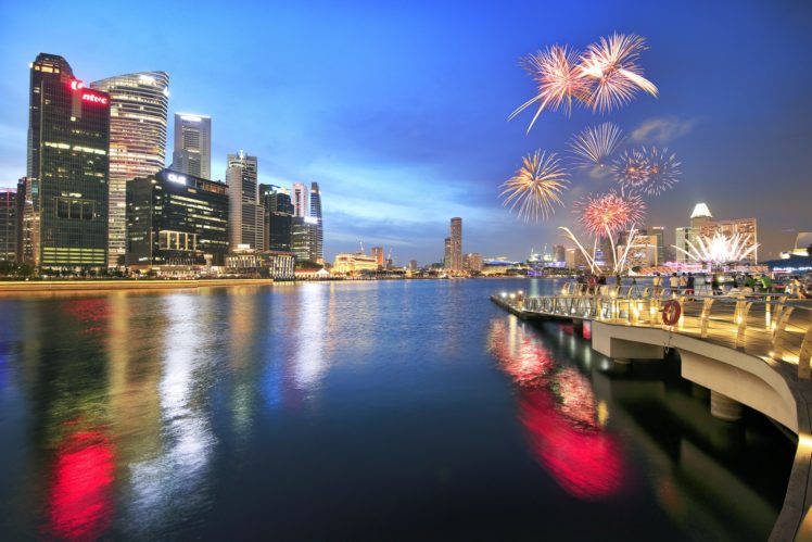 ingapore, Fireworks, Night, Cities HD Wallpaper Desktop Background
