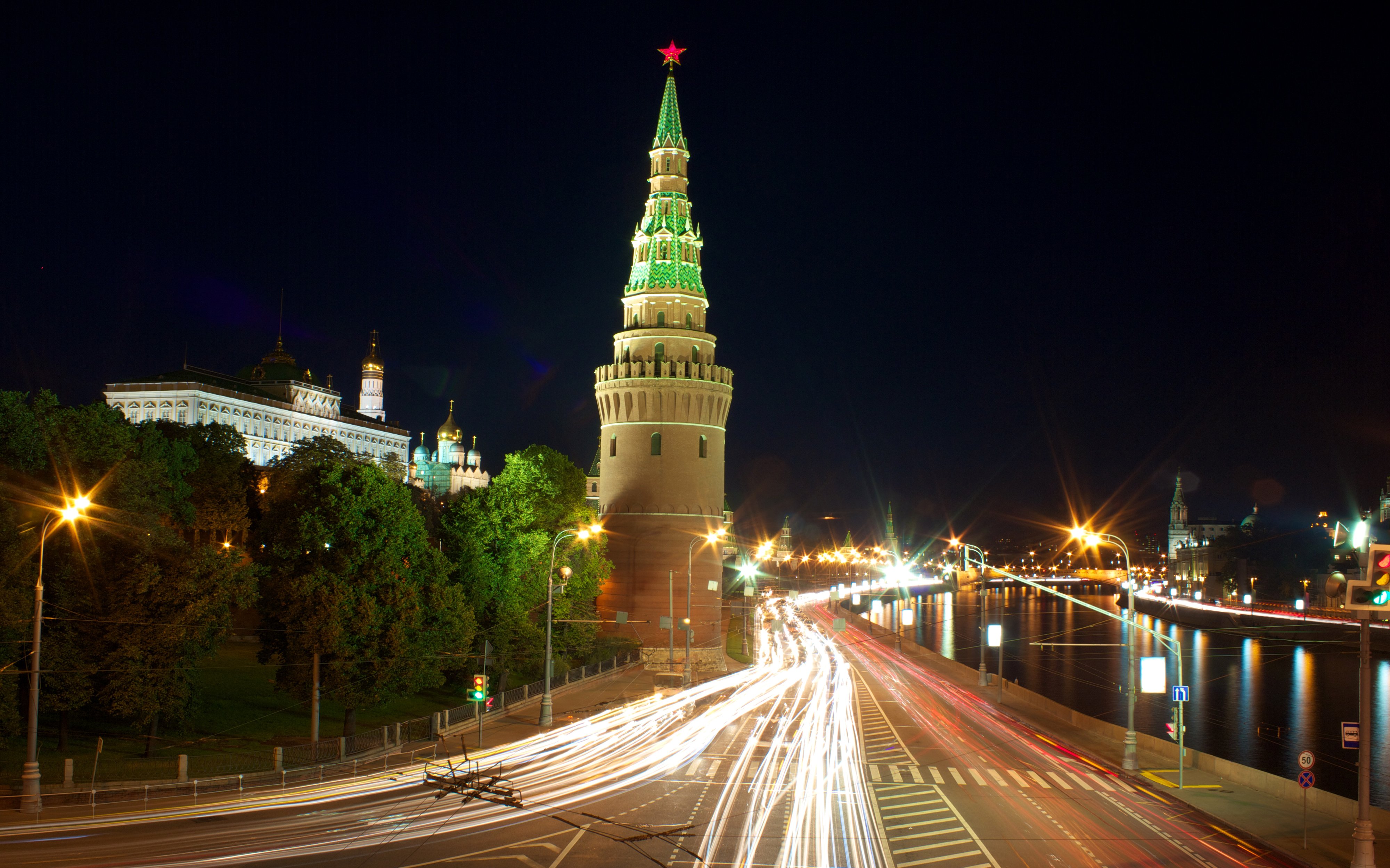 oscow, Russia, Roads, Night, Street, Lights, Cities Wallpaper