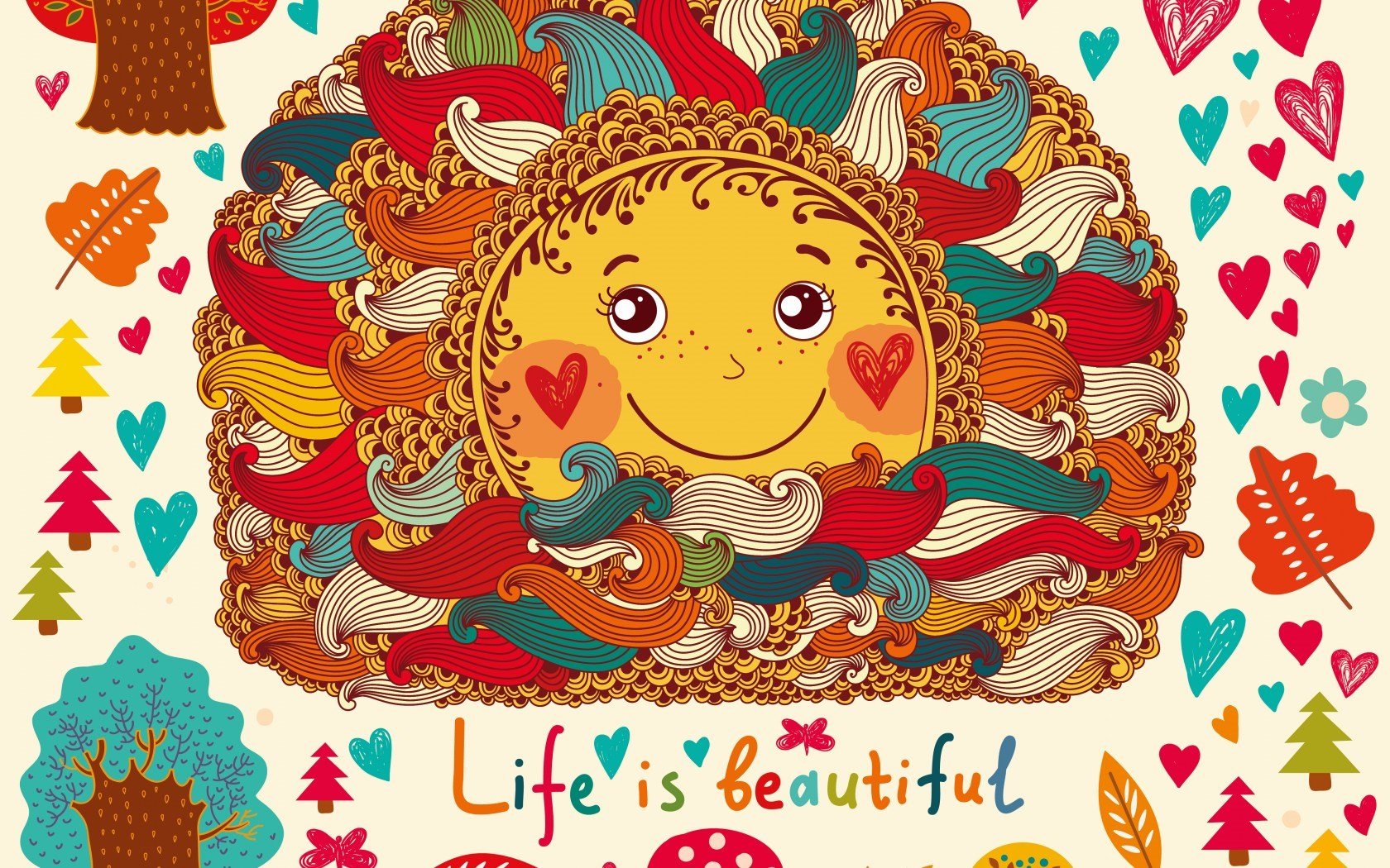 beautiful, Colorful, Drawing, Life, Lovely, Smiling, Sun, Words Wallpaper