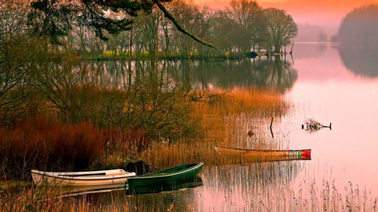 nature, Boat, Creek, Landscape, River, Sky, Sunset, Trees HD Wallpaper Desktop Background