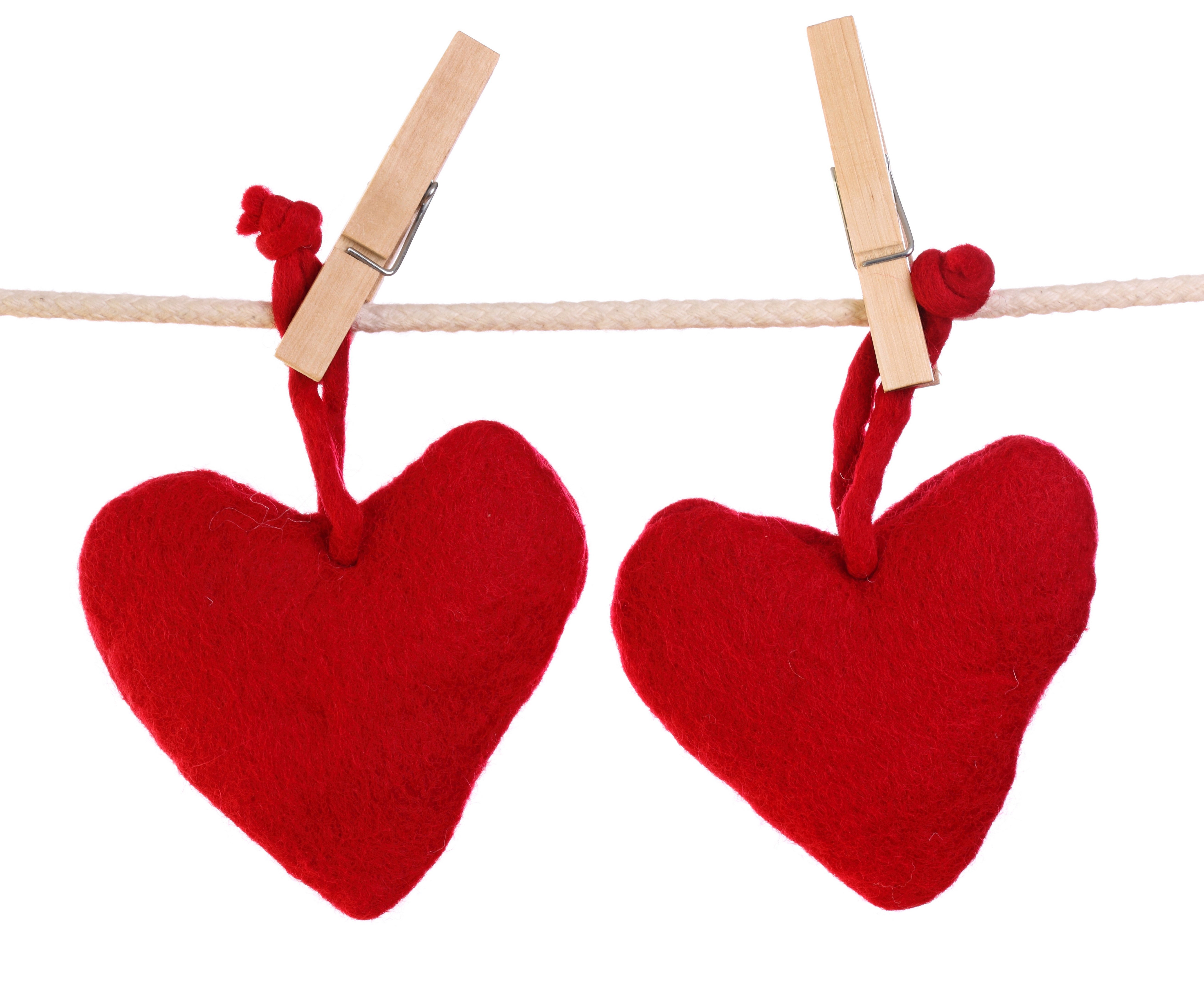clothespins, Love, Red, Hearts, Romance, Rope, Stuffed, Hearts, Valentine, Valentineand039s, Day, White, Background Wallpaper