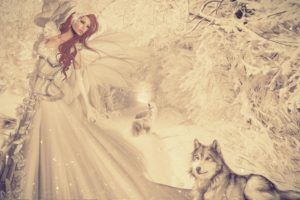 wolves, Dress, Fantasy, Girls, Animals, Wallpapers