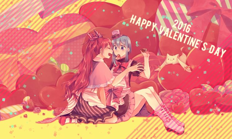 chocolate, Mahou, Shoujo, Madoka, Magica, Miki, Sayaka, Mizuki,  flowerlanguage , Sakura, Kyouko, Valentine HD Wallpaper Desktop Background