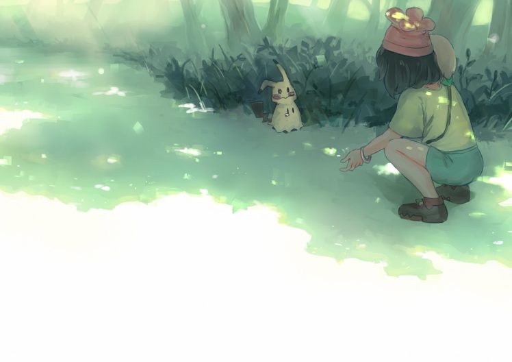 pokemon, Mimikkyu, Female, Protagonist, Rowlet, Almost, Crying HD Wallpaper Desktop Background