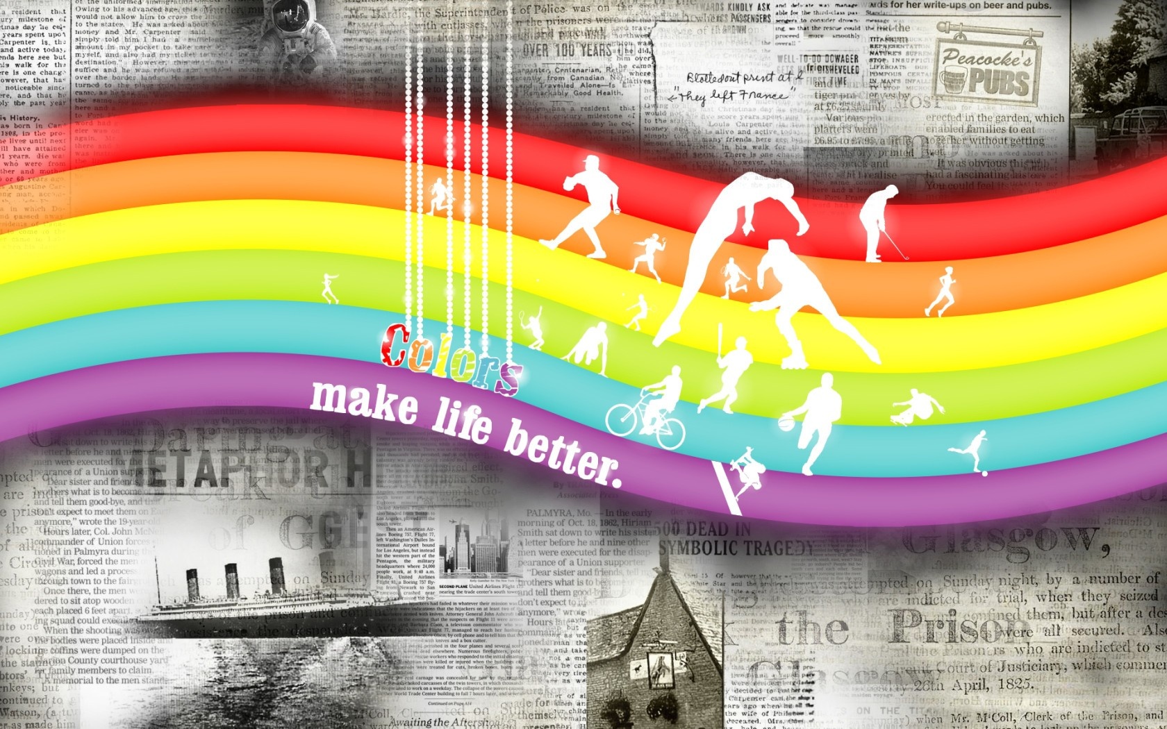 Abstract Rainbow And Newspaper Wallpaper