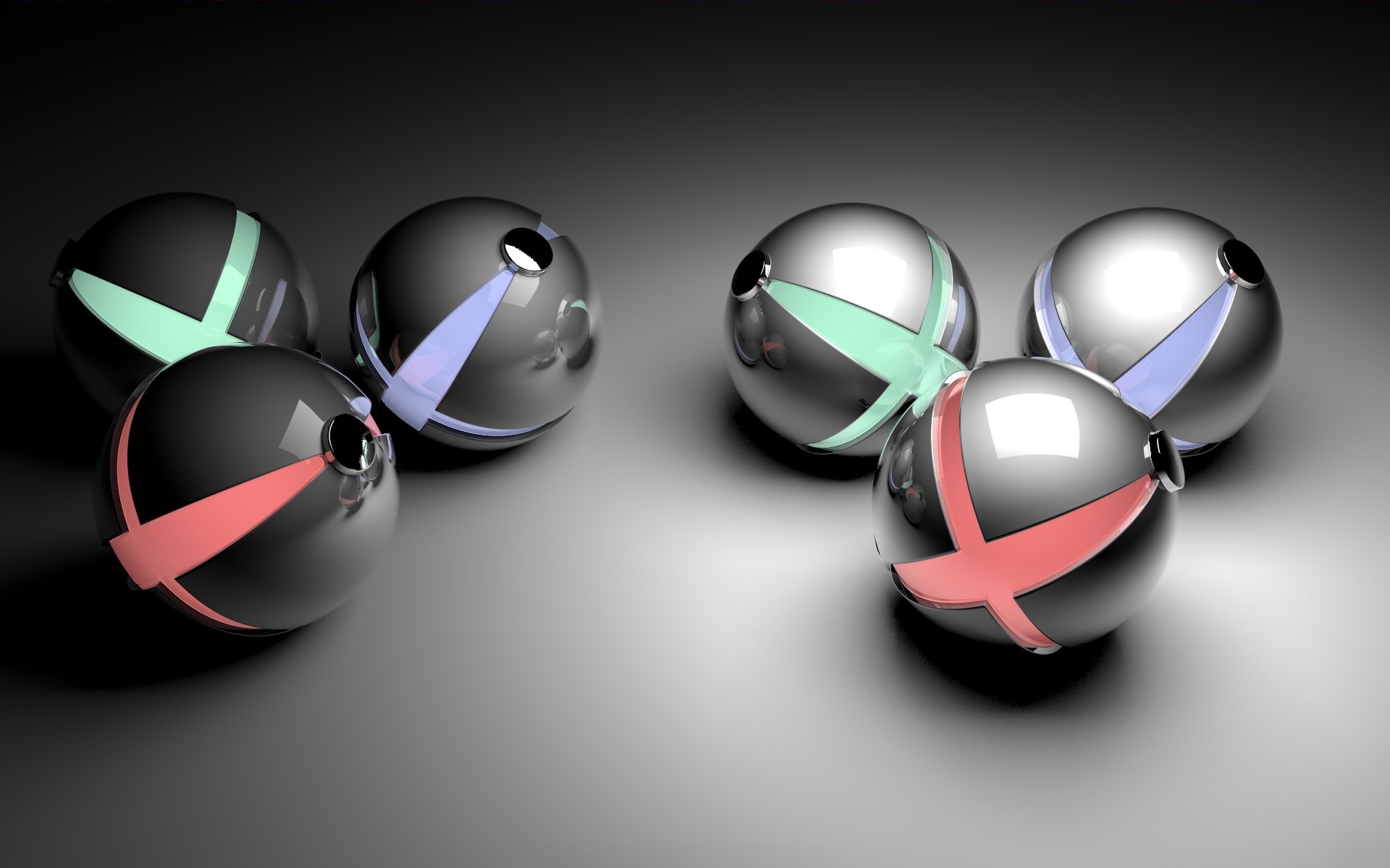 Abstract Red Green And Blue Reflective Balls Wallpaper
