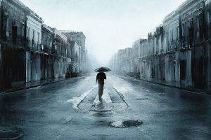 Black White Rain In City Picture